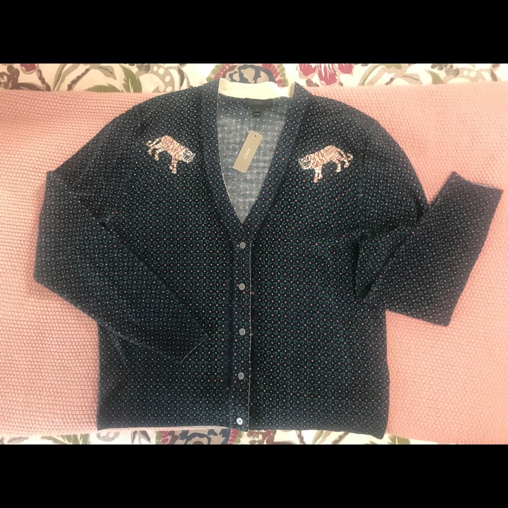 JCrew Mens-y Cardigan with Tiger Patch